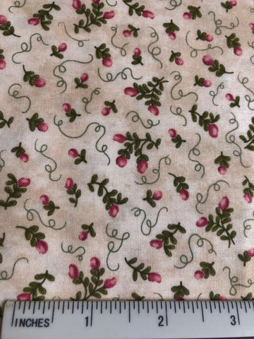 Vintage Rose - FS384 - Creamy/Beige background with Deep Pink buds & Dark Green leaves.
