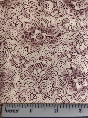 Basic Beauties - FS386 - Cream background with Burgundy Dots floral print.